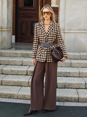 NWT Brown Houndstooth Lined Belted Jacket